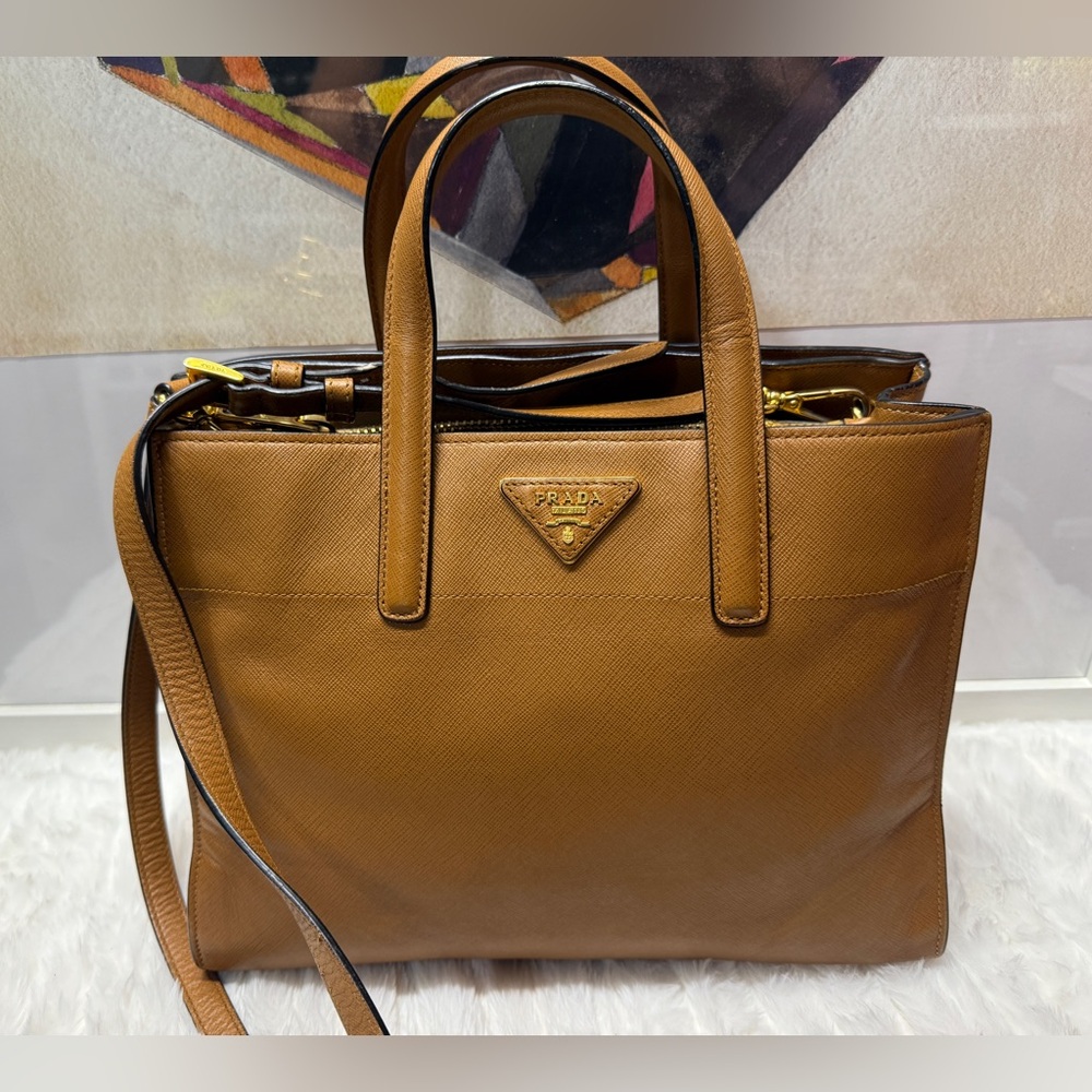 PRADA-7/R 173 Caramel Saffiano Leather Two-Way Handbag